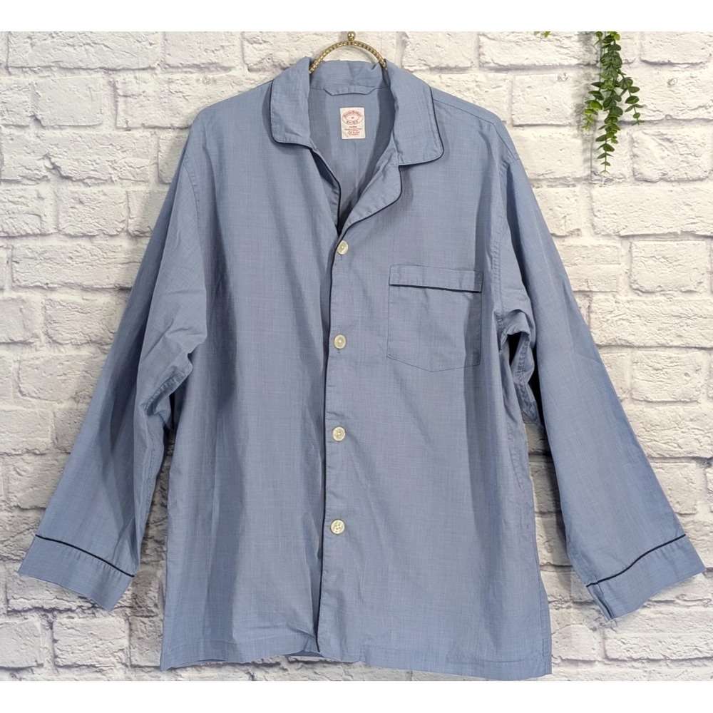 PIPING!😍Men M Brooks Brothers Sleep Shirt 100% Cotton Blue Chambray Pajamas PJs
